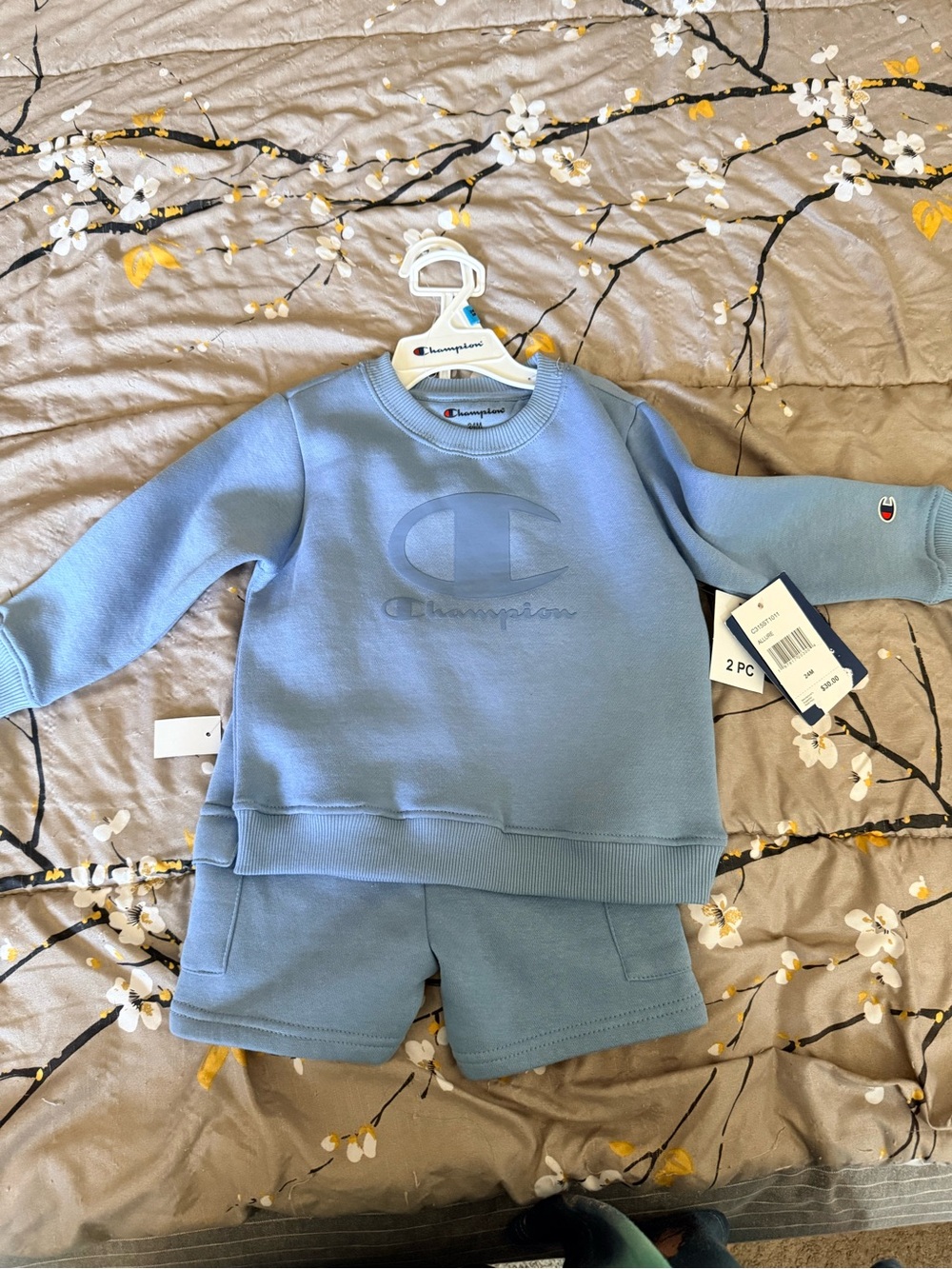 Champion Baby Blue Crewneck Sweatshirt and Shorts Set